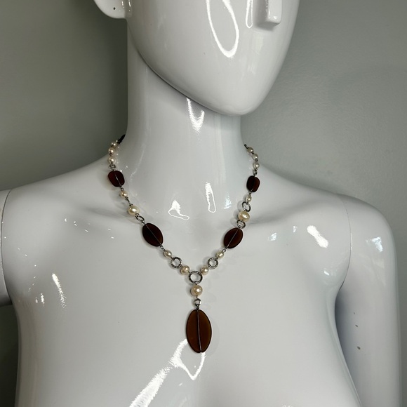 Hand Made Freshwater Pearls and Sea Glass Necklace - Picture 2 of 7